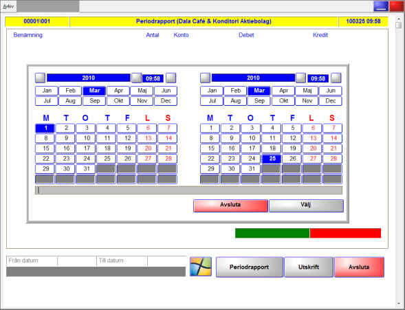 Användarmanual för restaurang 48 Periodrapport 1) Tryck på tangenten Periodrapport 2) Välj startdatum och slutdatum