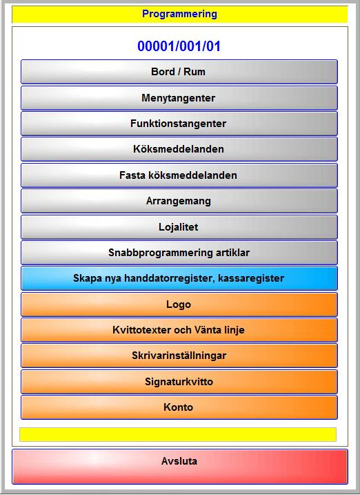 Användarmanual för restaurang 83 Programmering