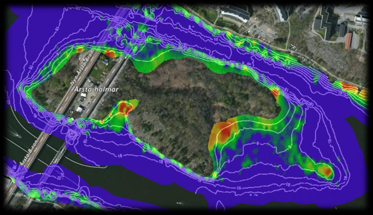 Bild 2: Heat map över Årstavikens vegetationsutbredning.