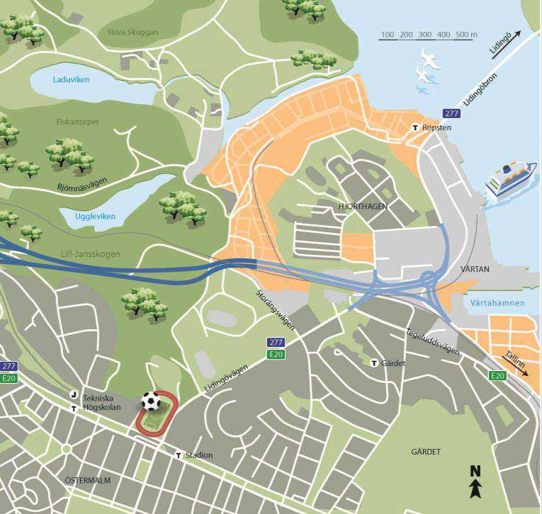 Området utgör parkmark med stora träd. Risk finns att en stor byggnad med 1-2 plan under mark påverkan grundvattnet vilket kan medföra att träden påverkas negativt.