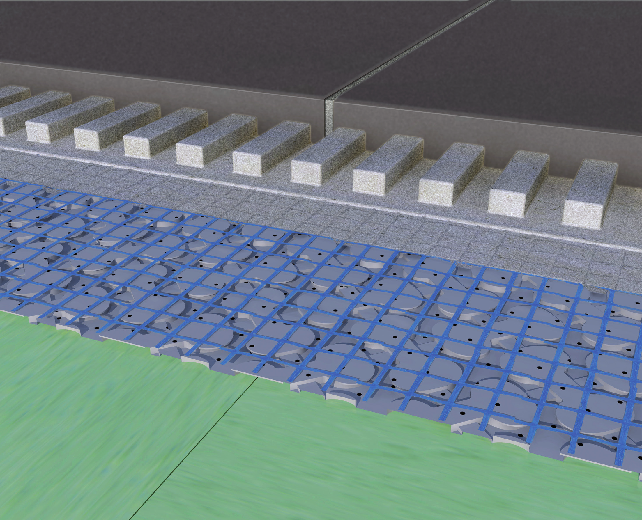 NU KAN DU LÄGGA KLINKER/GRANITKERAMIK OAVSETT UNDERLAG. FYRA ENKLA MOMENT. 1. Indor Tec FLEXBONE-2E frikopplingsmatta läggs löst på golvet 2. Frikopplingsmattan täcks med ARDEX X 78/X 78 S 3.