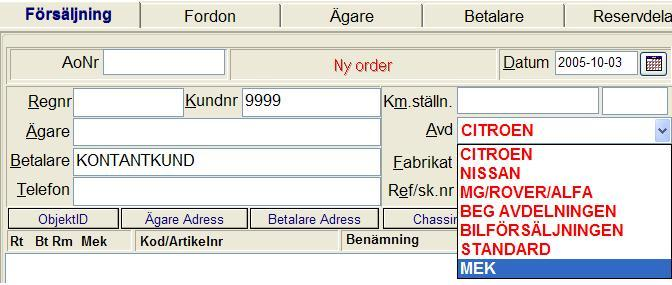 Redovisa verksamheten med olika avdelningar Om du vill redovisa t ex Mek verkstaden som en egen avdelning kan du skapa en ny avdelning som kan döpas till ex. MEK.