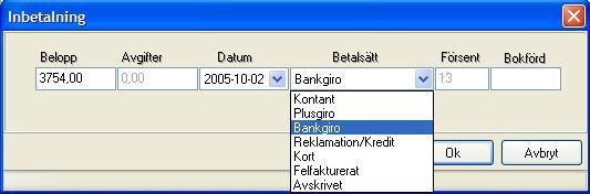 4. Här får du fram information om fakturan och du går vidare genom att klicka på Ny inbetalning. 5. Här anger du belopp och väljer du datum och hur inbetalningen har skett.