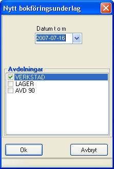 Bokföringsunderlag per avdelning När bokföringsunderlaget skapas ställ en fråga om vilken avdelning som skall sammanställas och skrivas ut.