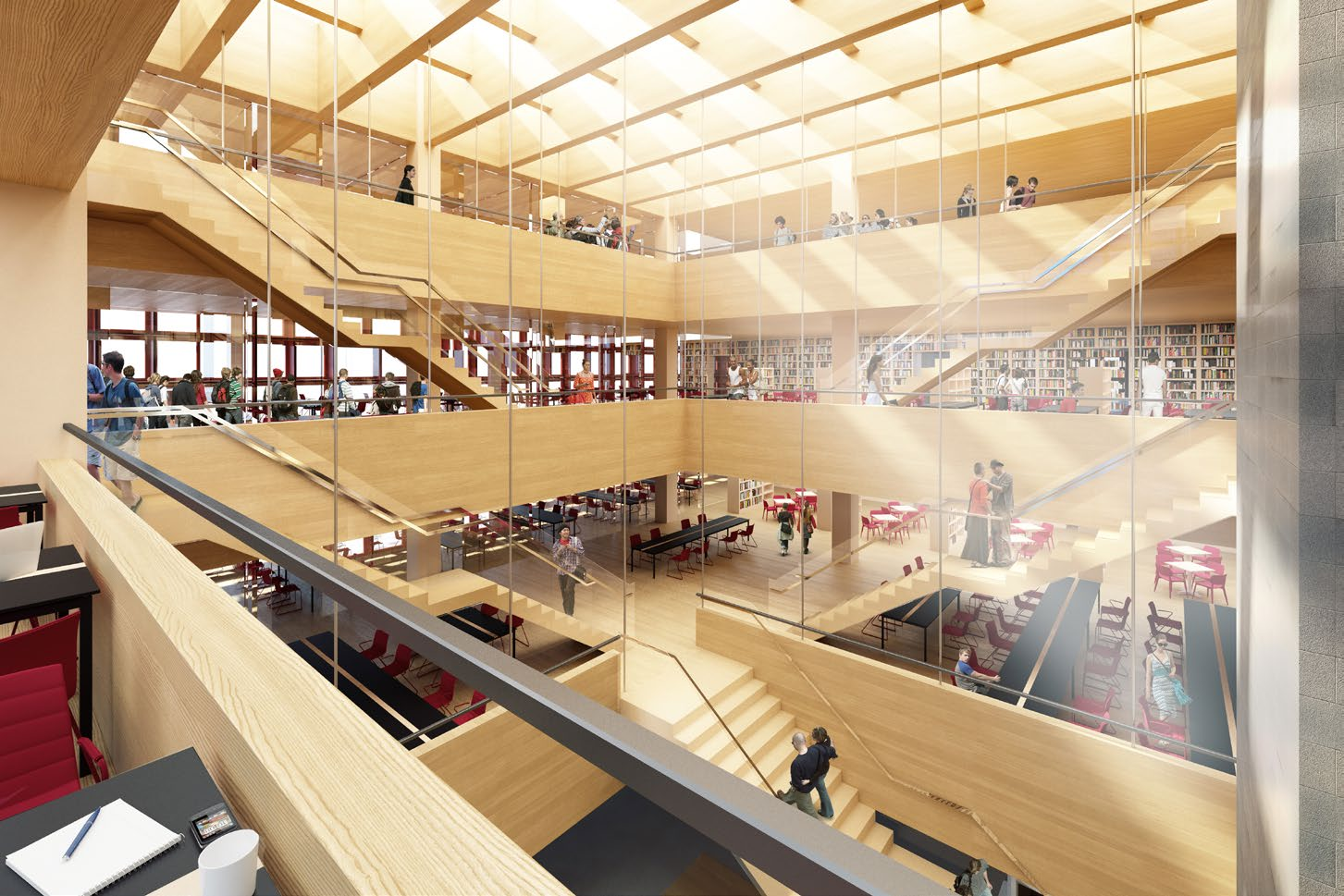 2.2 PROJEKTBESKRIVNING - ALLMÄN BESKRIVNING Bibliotekets lokaler är placerade på plan 3-6, med ett öppet samband i form av ett överljusbelyst atrium som förmedlar kontakt mellan våningarna.