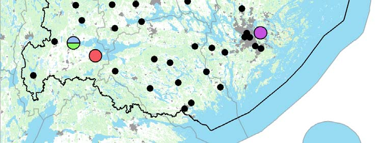 Tributyltenn förekommer i halter över AA-MKN i ca hälften av alla provpunkter, men inte enligt några geografiska mönster (figur 4.4). Däremot förekommer tributyltenn aldrig över MAC-MKN (figur 4.3).