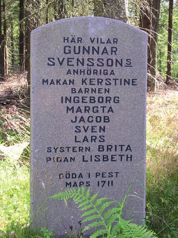 16. Pestkyrkogården vid Litteråsen I mars 1711 drabbades också Litteråsen i Södra Fågelås av pesten. Bonden Gunnar Svensson blev den ende överlevande i ett hushåll med nio medlemmar.