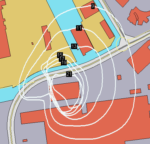 19 Kartläggning av luftkvalitén i Västra Hamnen vintern 2007/2008 Mätplatsen Årsmedelvärde Figur 21 Beräknade årsmedelvärden i µg/m 3 för Xylen för Hamnområdet för 2007/2008.