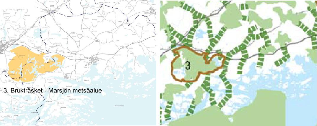 28 (108) Exempel på en grönkorridor som går genom ett öppet åkerområde. Vidsträckta, enhetliga skogsområden, vattendrag, skyddsområden och Natura-områden bildar kommunens ekologiska nätverk.