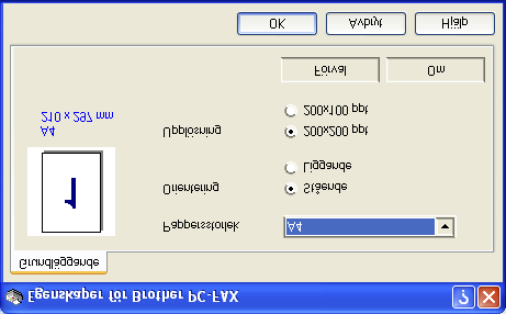 FAX-inställningar Brother PC-FAX Klicka på knappen Inställningar för att ändra drivrutinsinställningarna. Välj Pappersstorlek och Papperskälla.