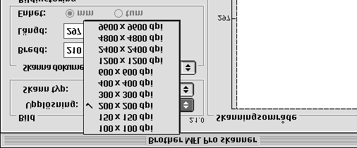 Inställningar i skannerfönstret Bild Upplösning Välj skannerupplösning på rullgardinsmenyn Upplösning.
