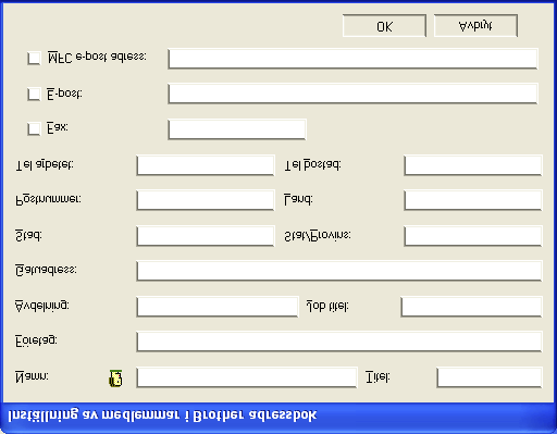 Extra alternativ i Adressboken Tre extra alternativ visas i adressbokens kontaktfönster när alternativet Nätverks PC-FAX aktiveras.