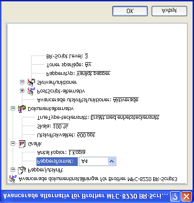 Avancerade alternativ Om du använder Windows NT 4.0, Windows 2000 eller XP, kan du nå fliken Avancerade alternativ för Brother MFC-8220 BR-Script3 genom att klicka på knappen Avancerat.
