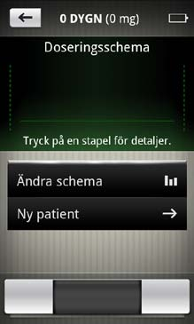 1.2 Ändra doseringschema 1.3 Välja ny patient TRYCK ÄNDRA SCHEMA. För att ändra doseringsschemat svara JA på frågorna Har du behörighet?