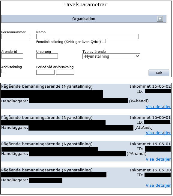 I ovanstående exempel så har vi fyra ärenden som finns hos olika roller/personer.