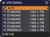 INSIGNAL-meny Artikel UPPLÖSNING Upplösningen för COMPUTER IN1- och COMPUTER IN2- -insignalerna kan ställas in på denna projektor.