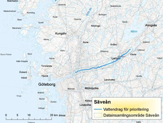 Säveån: De geologiska/geotekniska förhållandena liknar de i Göta älv och Norsälven. Exploateringstrycket är högt längs ån som också har Natura 2000-skydd.