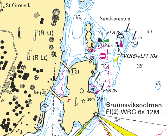 8 * 7400 Sjökort/Chart: 616, 6162, 6171 Sverige. Norra Östersjön. Nynäshamn. Brunnsviksholme. Bro etablerad. En bro har etablerats mellan Brunnsviksholmen och fastlandet.