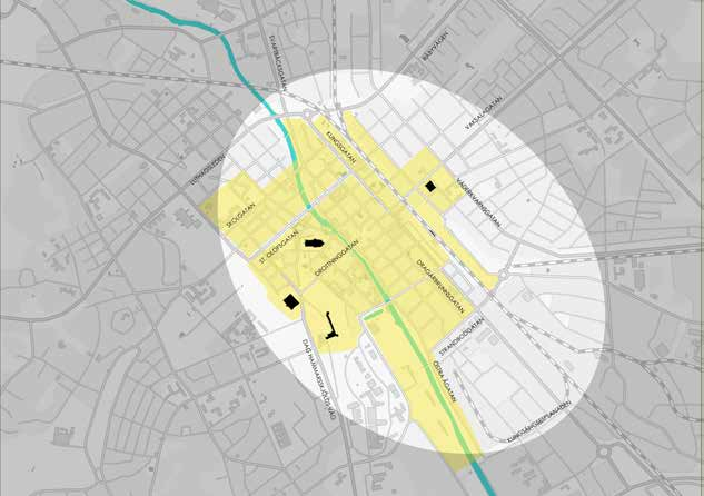 Gåprioriterat område där förbättringar för fortgängare ska prioriteras Olika sätt att prioritera gående Det ska tydligt märkas att gående prioriteras när man rör sig i centrum.