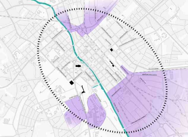 Karta som visar områden där det finns plats för att skapa nya stadskvarter som kopplar till stadskärnan.