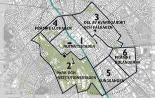 RUTNÄTSSTADEN Uppsalas innerstad uppvisar olika stadsstrukturer. Den medeltida oregelbundna gatustrukturen är påtaglig kring domkyrkan.