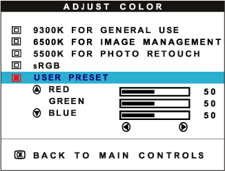 3) Tryck på MENU knappen. ADJUST COLOR-fönstret visas.