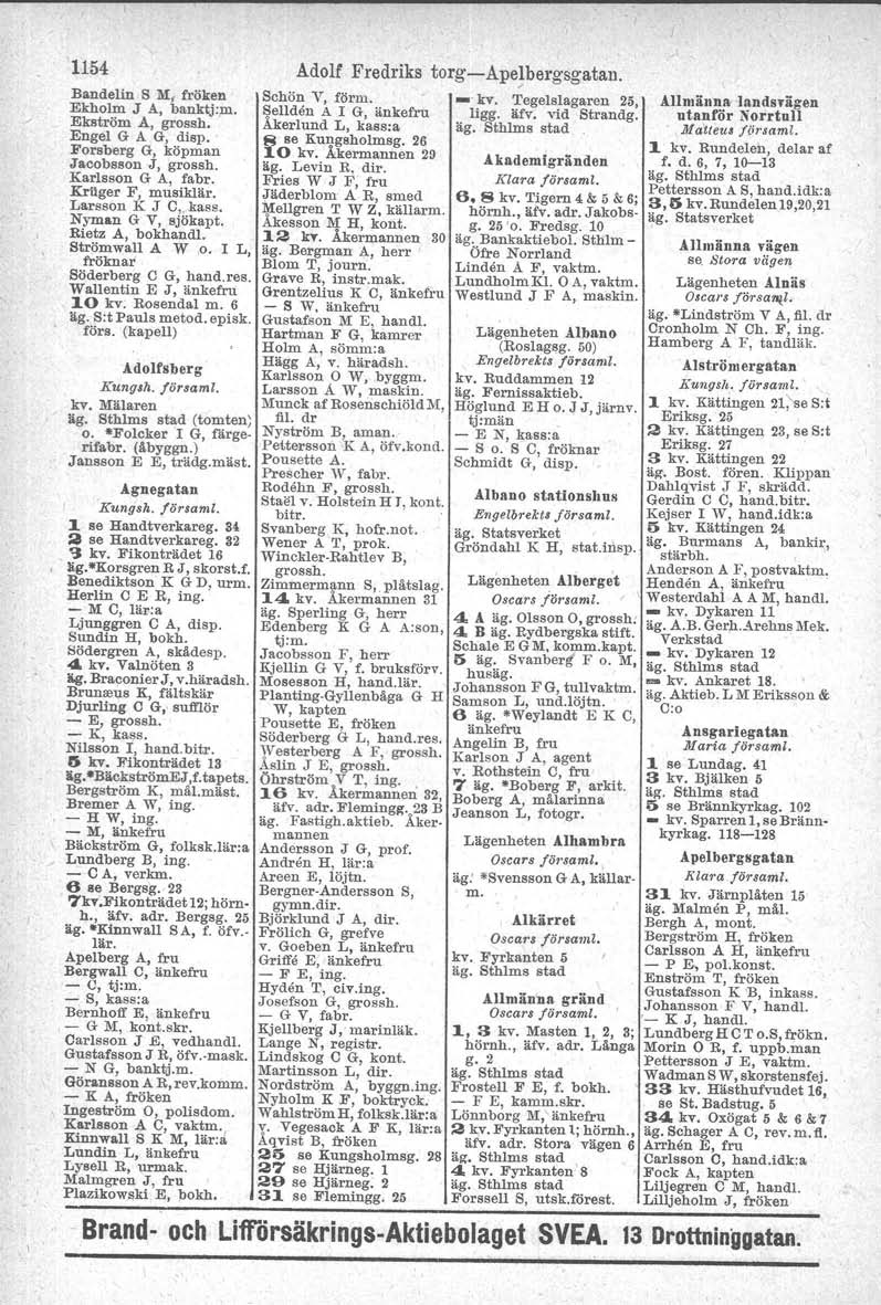 1154 Bandelin S M, fröken Ekholm J A, banktj:,m. Ekström A, grossh, Engel G A G, disp, Forsberg G, köpman Jacobsson J, grossh. Karlsson G A, fabr. Kriiger F, musiklär. Larsson K J C"kass.