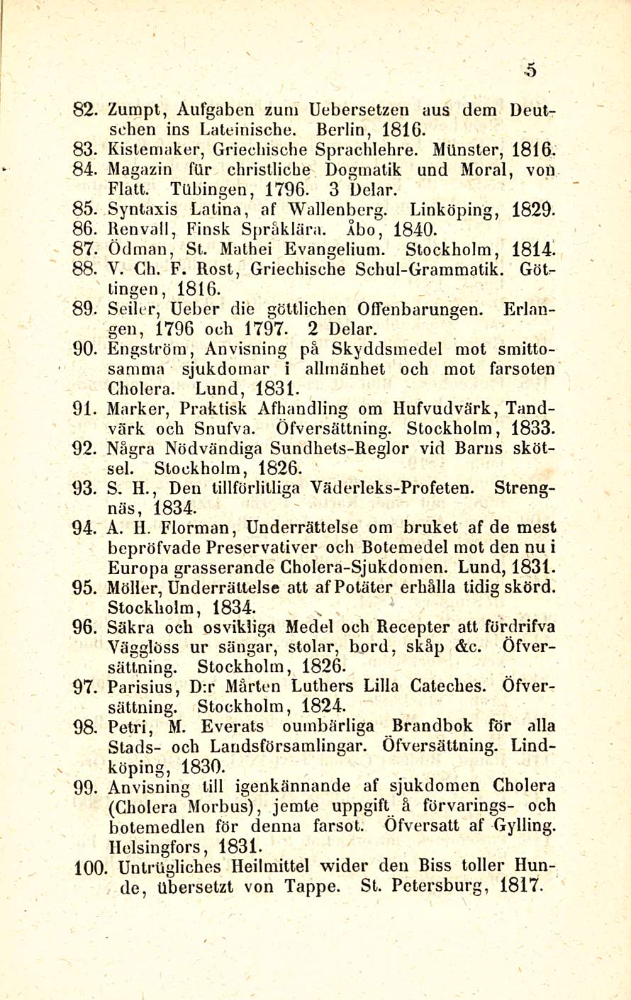 . Unlrugliches 82. 83. 84. 85. 86. 87. 88. 89. 90. Zumpl, Aufgaben zum Uebersetzen uus dem Deutschen ins Lateinische. Berlin, 1816. Kislemaker, Griechische Sprachlehre. Miinster, 1816.
