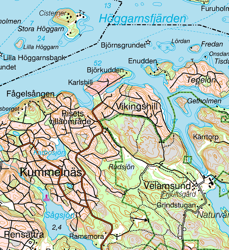 X: 6584220 Y: 1641890 Z: 33 0 0,4 0,8 1,2 1,6 2 km (rikets nät-rt90 2,5 GON Väst) 1:20 000 (1 cm på kartan motsvarar 200 m i terrängen) På Vikingshillsvägen passera Enrisvägen på vänster sida och