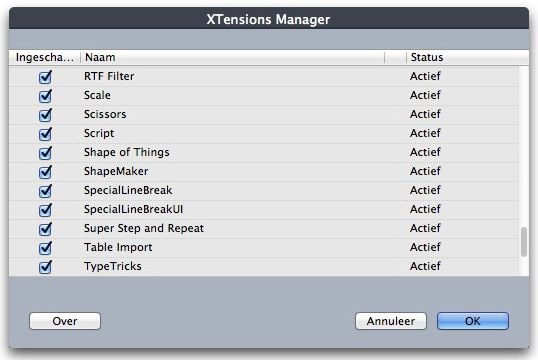 XTENSIONS-PROGRAM Du kan använda dialogrutan XTensions-hantering för att aktivera och inaktivera XTensions-moduler. Om du vill aktivera en modul markerar du rutan bredvid dess namn i spalten Aktivera.