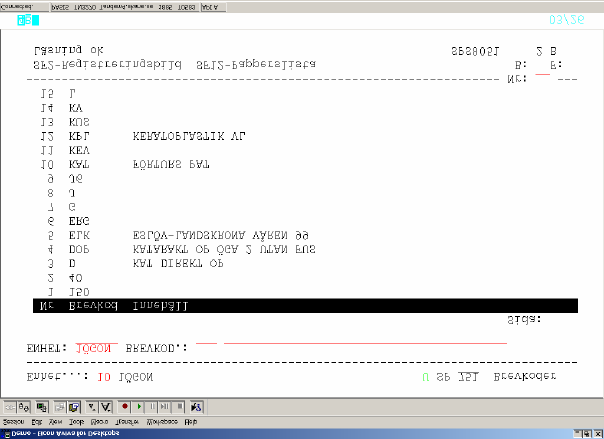 För ÖVERSIKT av enhetens brevkoder tryck SF2 för att komma till bild 751 Skriv radnummer eller ställ markören vid vald rad