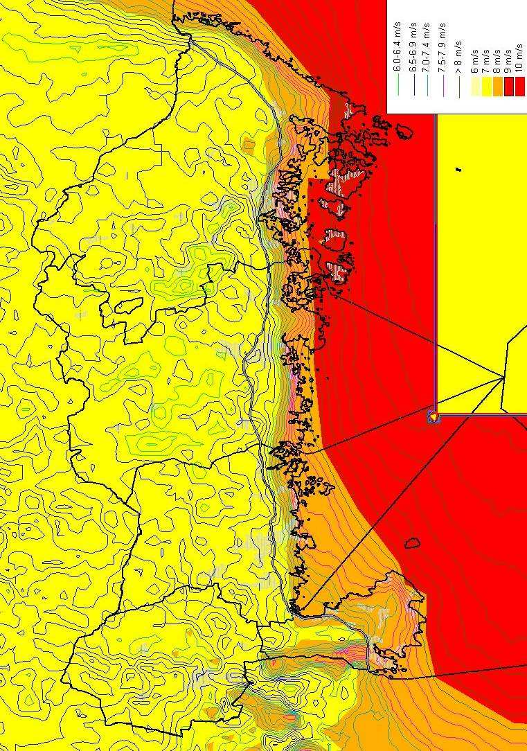 Vindförhållanden i Blekinge län Nedanstående karta ger en överblick av vindförhållandena i Blekinge län.