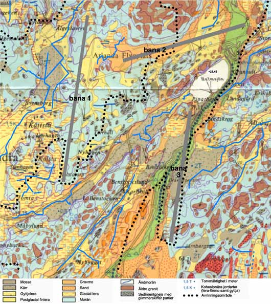 Hydrologi 7 Påverkan på vattensystem.doc 2011-04-20 Figur 7.3. Geologiska kartan, SGU:s kartblad Uppsala SV Serie Ae nr 9.