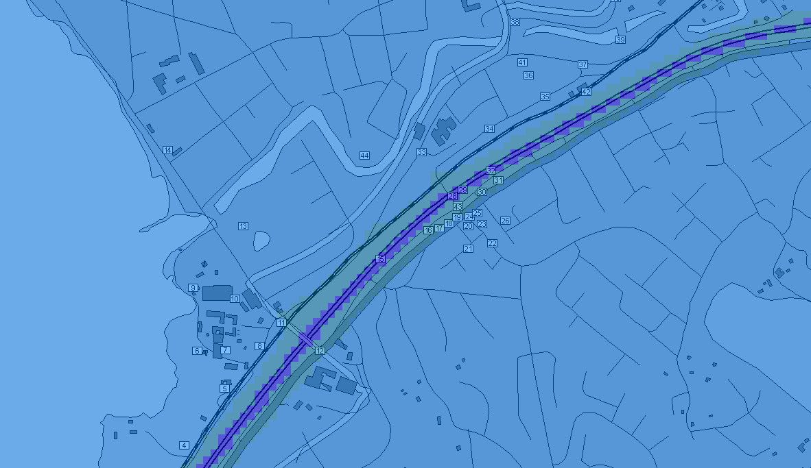 ÅR 2020 Figur 44. Årsmedelvärdet av kvävedioxid år 2020 utan trafikplats med 90 km/h på E 20. Figur 45.