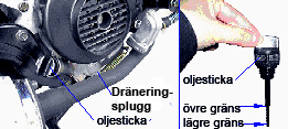 4. Tändstift Rengör tändstiftet med en stålborste. Mät avståndet med ett bladmått och justera avståndet till 0,6-0,7 mm. Använd (NGK) C7HSA när ett byte är nödvändigt. 6.