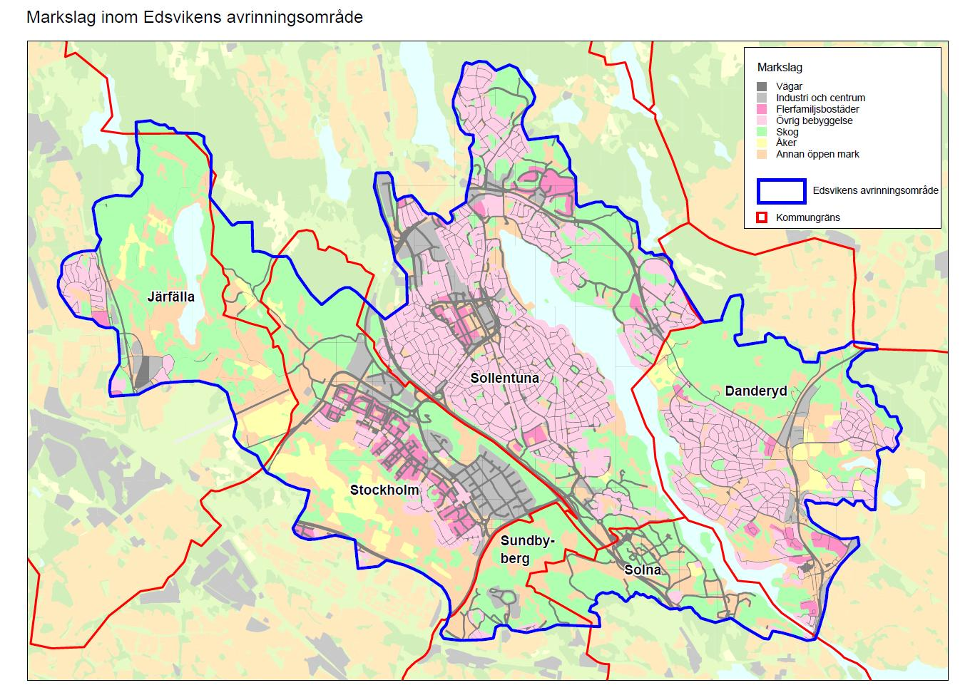 Bedömd markanvändning inom Edsvikens avrinningsområde, vilken utgjort underlag för föreslagen kostnadsfördelning.