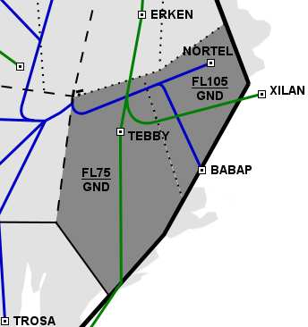 7.2.1.3 SE Sektor SE täcker också en knapp fjärdedel av TMA:ts geografiska yta, men endast på lägre höjder.