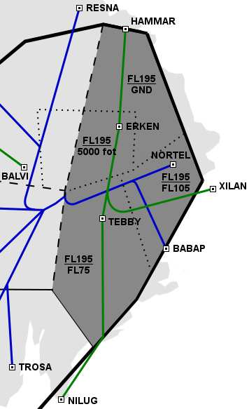 7.2.1.4 NE Sektor NE illustreras i Figur 14 och är, om man betraktar dess geografiska yta, en av TMA:ts största sektorer.