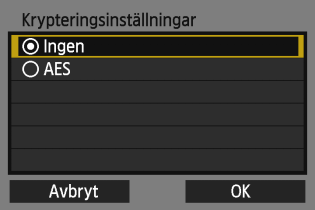 Upprätta en anslutning genom att använda kameran som åtkomstpunkt När [Manuell anslutning] väljs Om du valt [Manuell anslutning] i steg 4 på sidan 46 anger du [SSID], [Kanalinställning] och