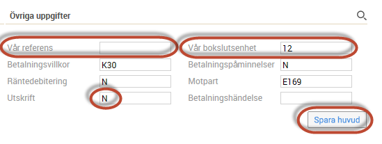 19(48) Du kan skriva in information i Vår referensfältet till vänster i fakturahuvudet men fyller du i LiU-ID i Referensfältet på högra sidan under Övriga uppgifter i fakturahuvudet tar det över på