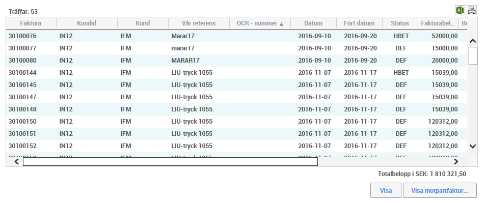 45(48) Klicka på Excel-symbolen för att exportera sökresultatet till Excel.