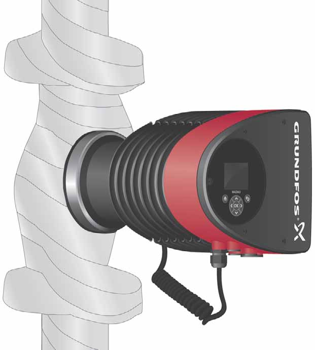Fig. 18 Isolering av pumphus och rörnät TM05 2899 1912 Dräneringshålet i statorhuset gör att öppningen i spännbandet måste placeras som i steg 4a, 4b, 4c eller 4d.