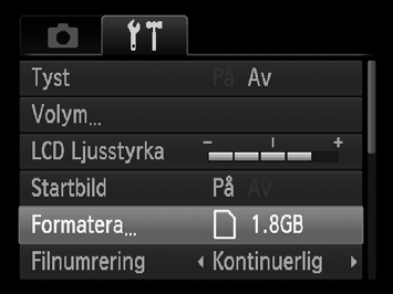 Formatera minneskort Innan du börjar använda ett nytt minneskort eller ett som har använts i andra enheter måste du formatera kortet med den här kameran.