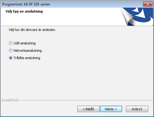 Ansluta maskinen via Wi-Fi Windows dsg068 Enkel installation med CD-ROM 5. Välj [Trådlös anslutning]. Följande behövs för att upprätta en trådlös anslutning.