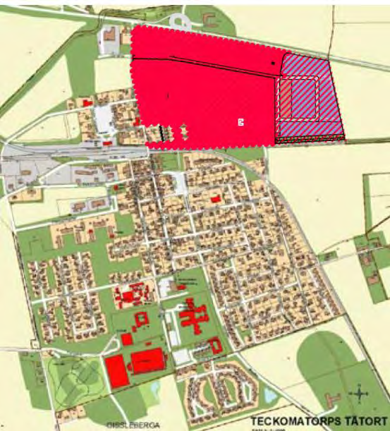 FÖRUTSÄTTNINGAR Läge och avgränsningar Planområdet ligger placerat i nordöstra Teckomatorp. I söder finns befintlig järnvägslinje som avgränsning och i norr begränsas området längs med väg 17.