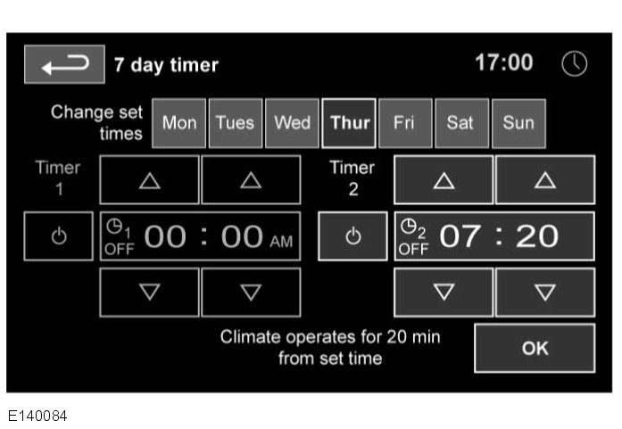 Värme och ventilation TIDSINSTÄLLD KLIMATKONTROLL Det tidsinställda klimatkontrollsystemet ger en behaglig temperatur i kupén innan föraren och passagerarna stiger in i fordonet.