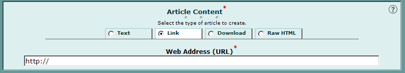 4. Alternativ för att ange artikels innehåll Link Istället för att mata in text kanske du vill visa innehållet på en annan webbsida.