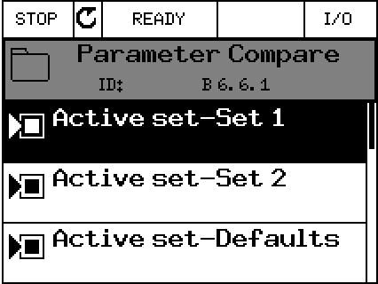 5 Compararea parametrilor Cu această funcţie, utilizatorul poate compara setul de parametri activi cu unul dintre următoarele patru