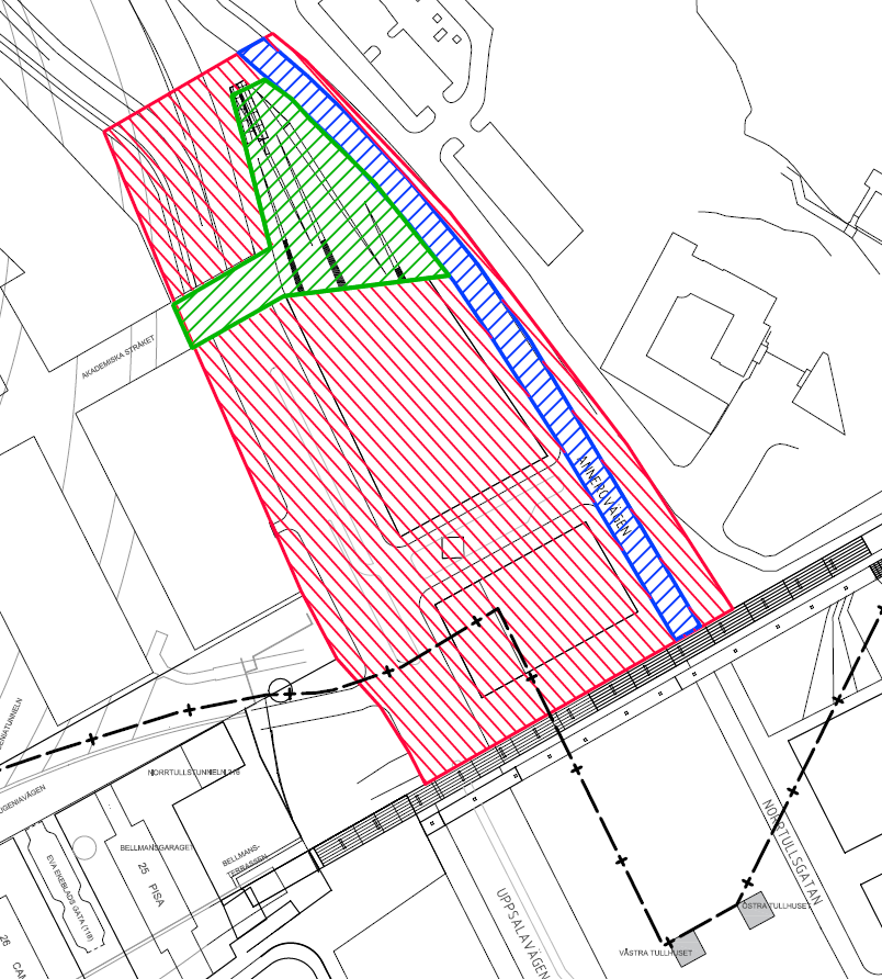 Sida 11 (16) Området norr om Värtabron, där utgifter och inkomster ska fördelas mellan Stockholm och Landstinget.