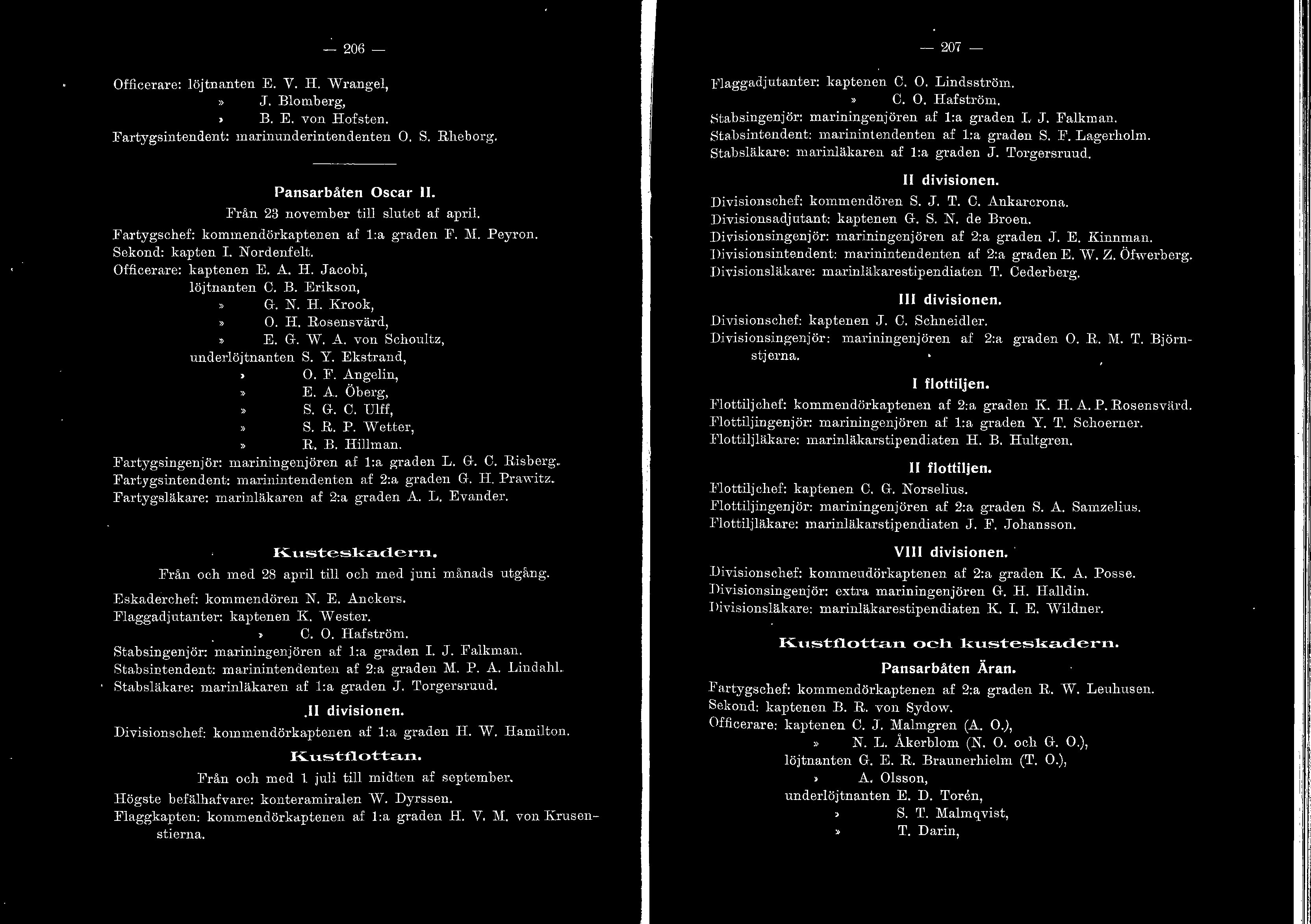 A. von Schoutz, unde'öjtnan ten S. Y. Ekstran d, O. F. Angein, E. A. Öberg, S. G. C. Uff, S. R. P. vvetter, R. B. Himan. Fartygsingenjör: mariningenjören af :a graden L. G. C. Risberg.
